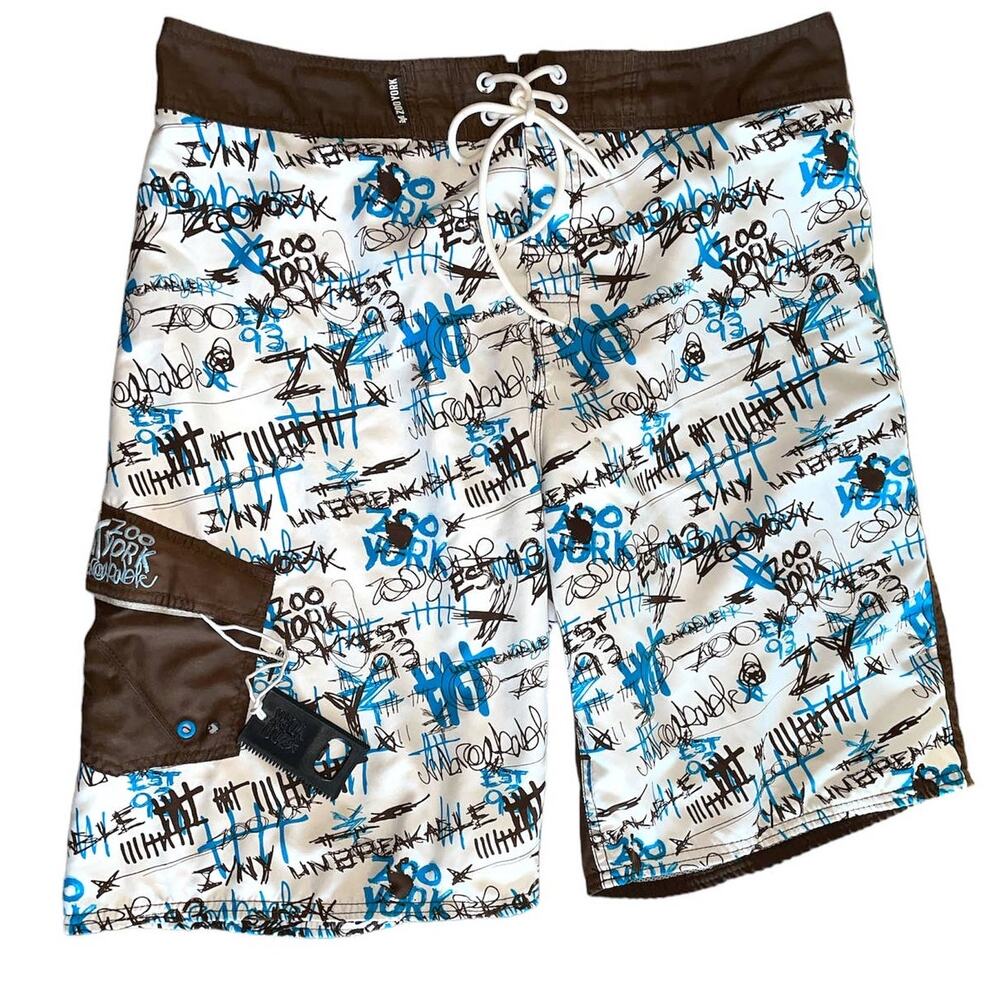 Zoo York Graffiti Print Brown Color Block Board Shorts 36